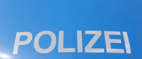 Police logo on a new police patrol car at the police station in Potsdam on 14/03/16. Brandenburg's