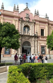 People outside the Museo de Bellas Artes, Museum of Fine Art, Seville, Spain, Europe