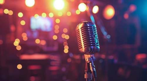 Microphone retro style for radio broadcast, entertainment or rock concert, AI generated