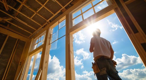 Home renovation and house construction worker does repair and development of residence interiors,