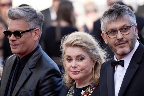 Cannes, France, 21 May 2024: Benjamin Biolay, Catherine Deneuve and Christophe Honore at the