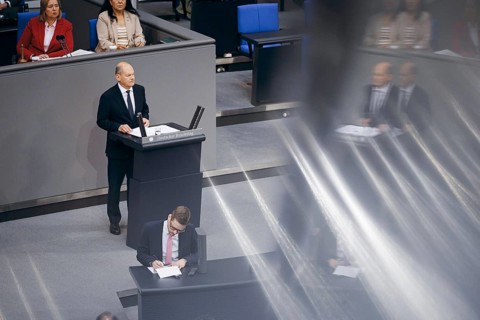 Federal Chancellor Olaf Scholz, (SPD), recorded during a government statement in the German