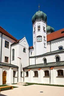 Romanesque monastery church of St Lambert, inner courtyard of the Benedictine abbey Kloster Seeon