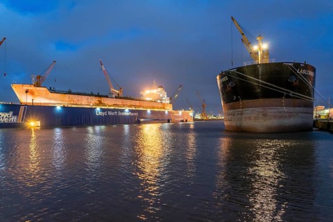 Lloyd Werft, dry dock, freighter Atlantic Journey, shipyard in the overseas harbour of Bremerhaven,