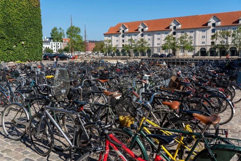 Bicycle car park at Eigtveds Pakhus, old warehouse, in Christanshavn, Copenhagen, Denmark, Europe