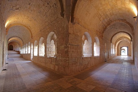 Interior view of the cloister of the Romanesque abbey of Le Thoronet, monastery complex, Cistercian