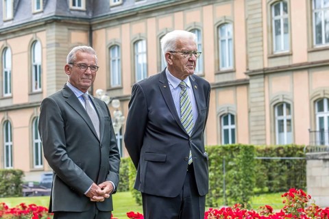 Winfried Kretschmann, right, Minister President, Greens. Thomas Strobl, Minister of the Interior