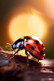 Close up of a ladybug illuminated by soft diffused light, AI generated