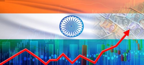 India financial growth concept, economic recovery. Growth of India economy on the financial graph