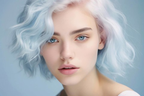 Beautiful pale young woman with pastel blue hair. KI generiert, generiert AI generated