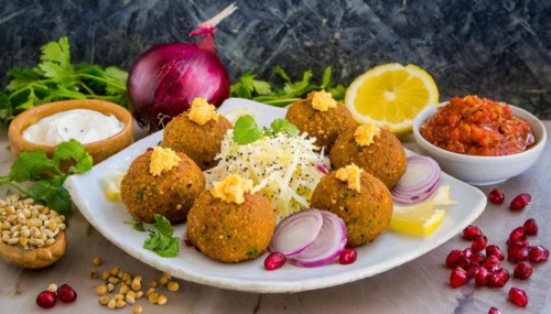 Food, falafel with vegetables, product made from chickpeas, AI generated, AI generated
