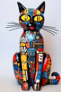 Imaginary cat in fantasy multicolored style, AI Generated