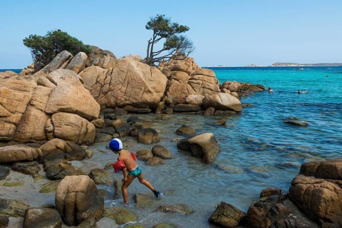 Picturesque beach with granite rocks, Spiaggia Di Capriccioli, Costa Smeralda, Sardinia, Italy,