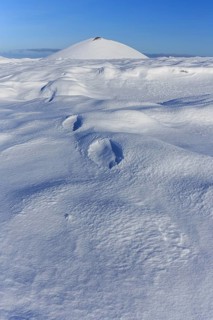 Morning light on a snowy lava field, lake, volcanic crater, snow, winter, Berserkjahraun,