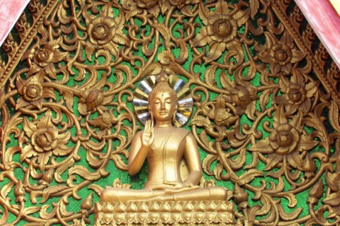 Pediment with Buddha, Wat Si Saket, Vientiane, Vientiane Province, Laos, Asia