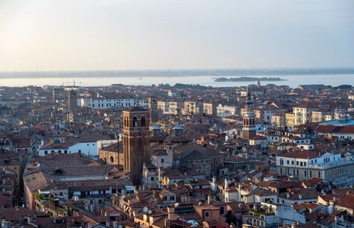 View over the rooftops of Venice, view from the Campanile di San Marco bell tower, city view of