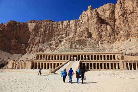 Part of the temple complex, mortuary temple of the first female pharaoh Hatshepsut, Hatshepsut