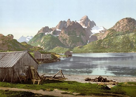 Raftsund, the waterway between Lofoten and Vesteralen, Lofoten, Norway, View from 1885, Historical,