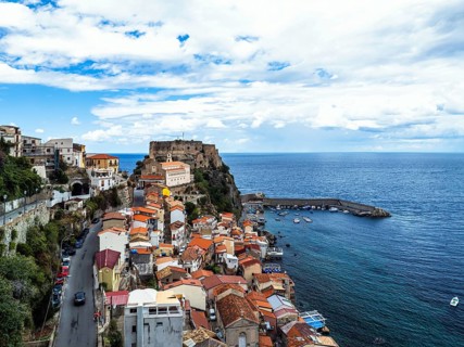 Scilla from a drone, Calabria, Italy, Europe