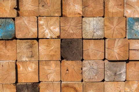 Stacked cut square pieces of lumber, Quebec, Canada, North America