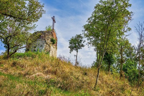 Ruined tower with steel cross near Vicenza, Veneto, Italy, Europe