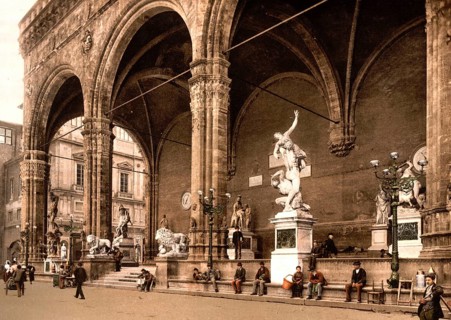 The Lodge of the Lancers, Loggia dei Lanzi, Florence, Italy, Historical, digitally restored