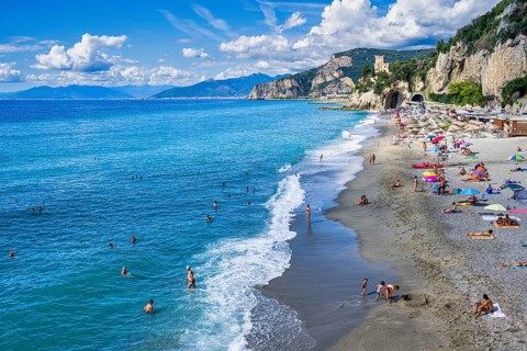 Beach near Finale Ligure, Liguria, Italy, Europe