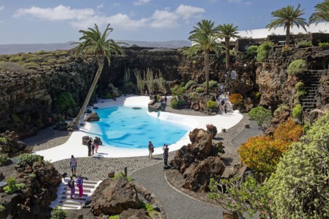 Pool landscape, Jameos del Agua art and cultural site, designed by artist César Manrique,