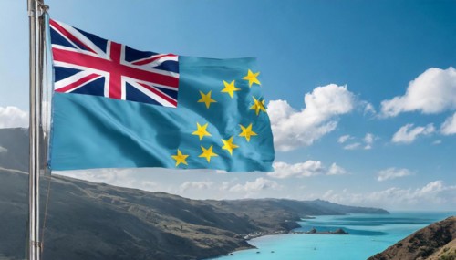 Flags, the national flag of Tuvalu flutters in the wind