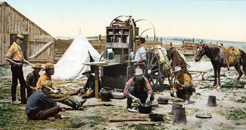 The round up, Grub Pile, Colorado, United States of America, USA, digitally restored reproduction