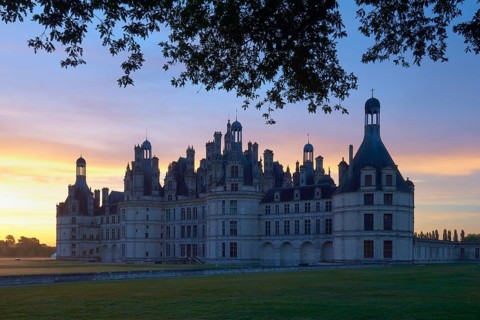 Chambord Castle at sunrise, Chambord, Loir-et-Cher department, Centre region, France, Europe