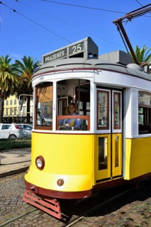 Tram 25, Eléctrico tram, female tram driver, Lisbon, Portugal, Europe