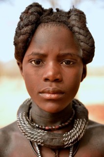 Himba girl with typical hairstyle, Omuramba, Kaokoland, Kunene, Namibia, Africa