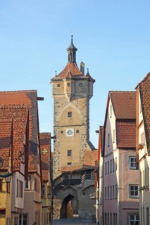 Klingentor as part of the historic town fortifications with houses, town wall, Rothenburg ob der