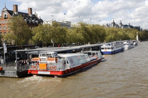 Cruise boats, River Thames, from Westminster Bridge, London, England, United Kingdom, Europe