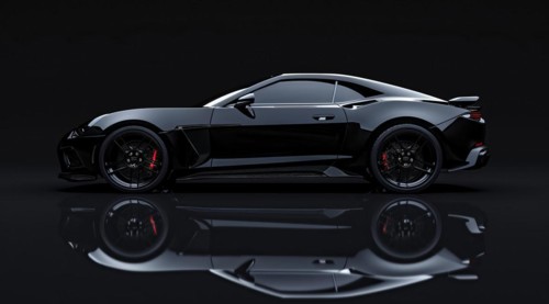Modern luxury expensive sport car on the exhibition stand, AI generated