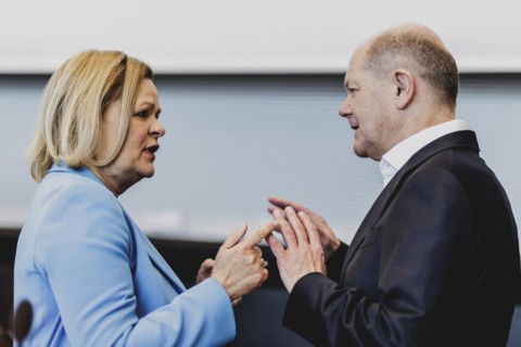 (R-L) Olaf Scholz (SPD), Federal Chancellor, and Nancy Faeser (SPD), Federal Minister of the