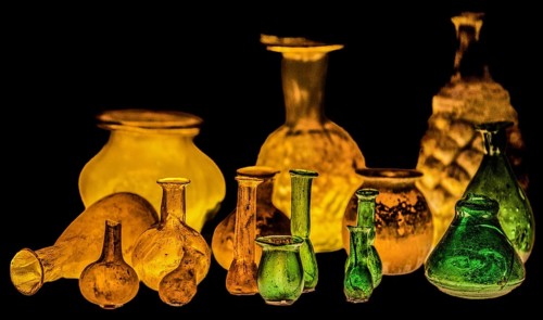 Toilet glass jars, 3rd-4th century, National Archaeological Museum, Villa Cassis Faraone, UNESCO