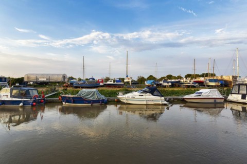 Boats in the harbour, River Stour, small town Sandwich, Kent, Dover, England, Great Britain