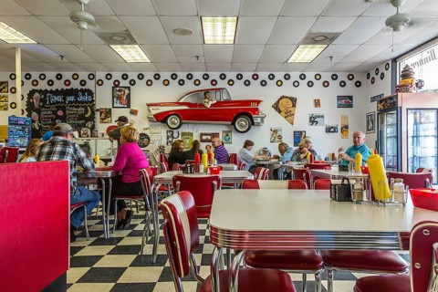 Interior of the Doo Wop Diner, a 50s themed restaurant in Fernandina Beach, Florida, USA, North