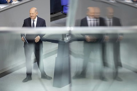 Olaf Scholz (SPD), Federal Chancellor, recorded during his government statement in the German