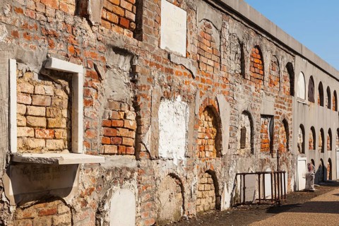 Above ground graves in mausoleum wall at St. Louis Cemetery No. 1 in New Orleans, Louisiana, USA,