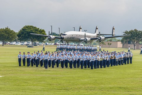 USAF band playing during United States Air Force basic training graduation In San Antonio, Texas,