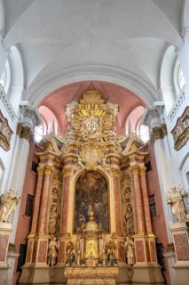 High altar in the baroque church of St Martin, Grüner Markt, Bamberg, Upper Franconia, Bavaria,