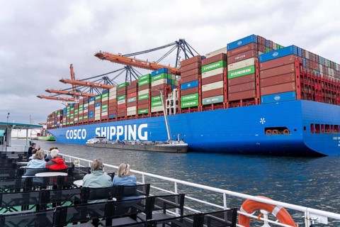 Harbour tour in the seaport of Rotterdam, Maasvlakte 2, container terminals, container ships,