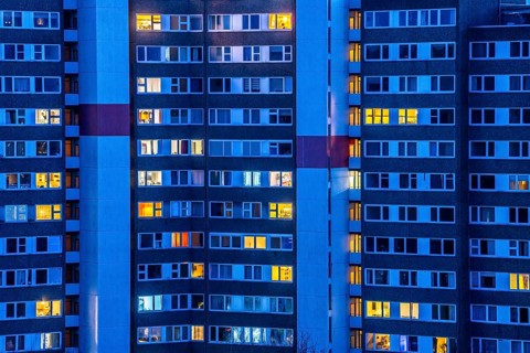 High-rise buildings in the Bensberg residential park, Bergisch-Gladbach, 18-storey housing estate