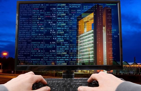 Symbolic image hacker, cyber attack on public buildings, administrations, institutions, town hall,
