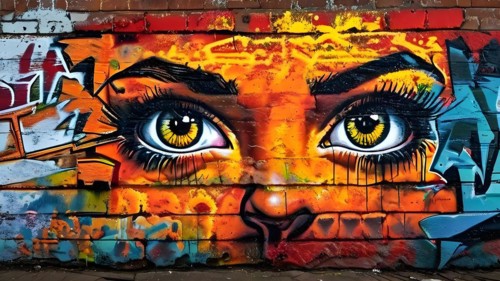 AI generated picture of an urban wall covered with graffiti