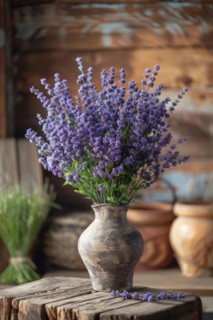 Lavender flowers (Lavendula) in a vase in a rustic, rural ambience, AI generated, AI generated, AI