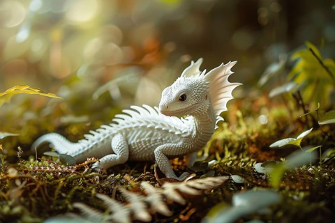 Small white dragon in forest. Generative Ai, AI generated